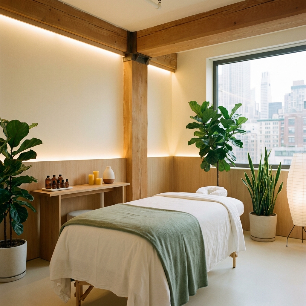 Mayflower Bodywork spa interior - modern, clean massage room